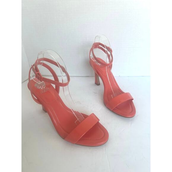 NWT Vince Camuto Lilah Coral Orange Leather Ankle Strap High Heel Sandals Sz 10M - Picture 2 of 9